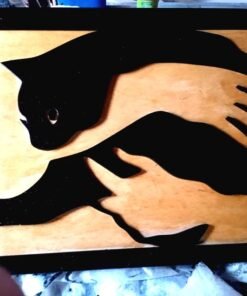Cuadro Gato mdf y madera 50cm x 35cm aprox